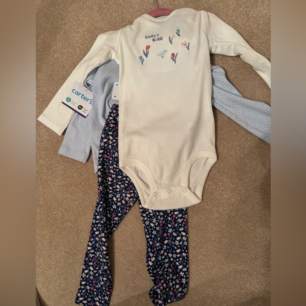 Carters bodysuit and shirt pant set